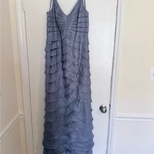 Adrianna Papell Layered Slate Blue Maxi Dress with Jacket